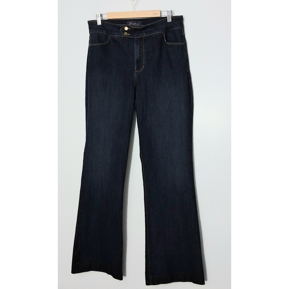 NYDJ Flare Jeans Women's‎ Size 14W Denim Dark Wash 2 Button Zip Made In USA